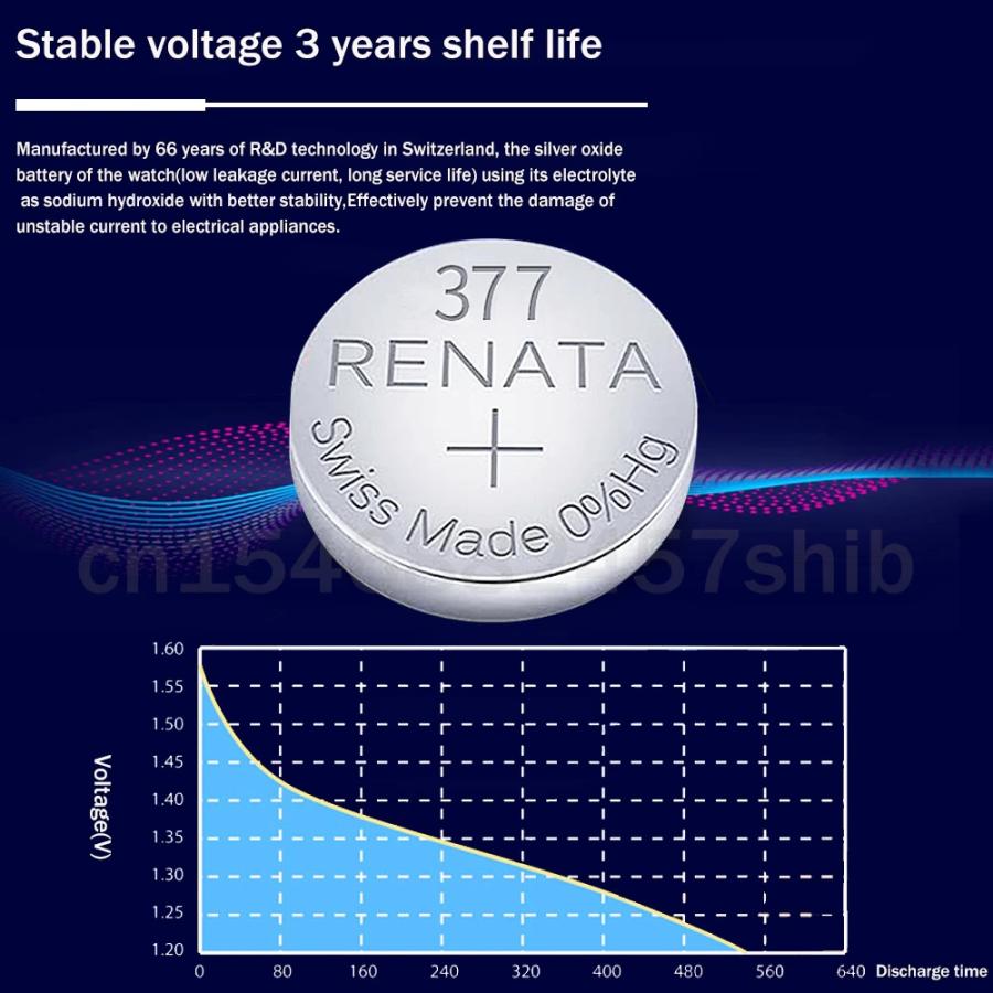 スイス製　レナータ　レナタ　377　renata  RENATA バッテリー ボタン電池 SR626 SW AG４ LR626  1.55v　酸化銀時計電池　水銀ゼロ　renata377X10個｜kakogawa｜07