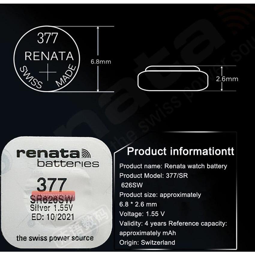 スイス製　レナータ　レナタ　377　renata  RENATA バッテリー ボタン電池 SR626 SW AG４ LR626  1.55v　酸化銀時計電池　水銀ゼロ　renata377X 1個｜kakogawa｜10