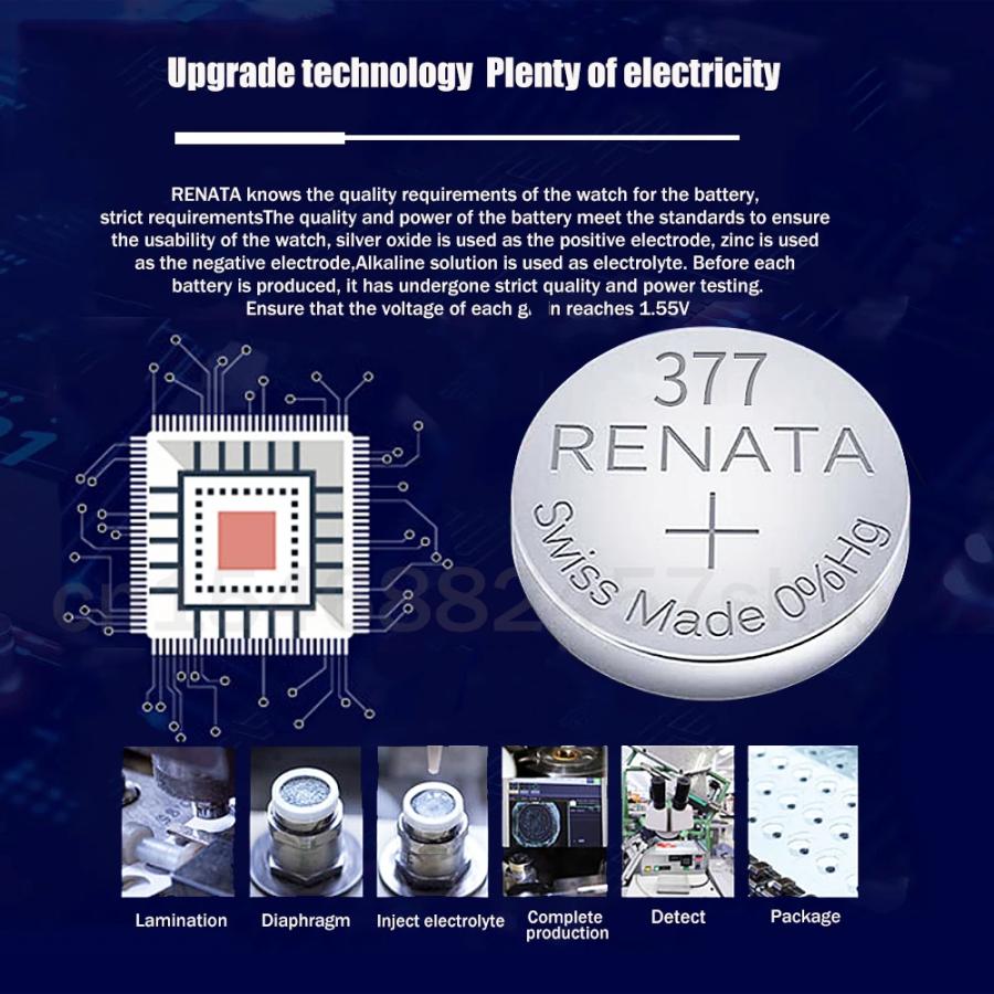スイス製　レナータ レナタ 377 renata RENATA  バッテリー ボタン電池 SR626 SW AG４ LR626  1.55v　酸化銀時計電池　水銀ゼロ renata377X５個｜kakogawa｜06