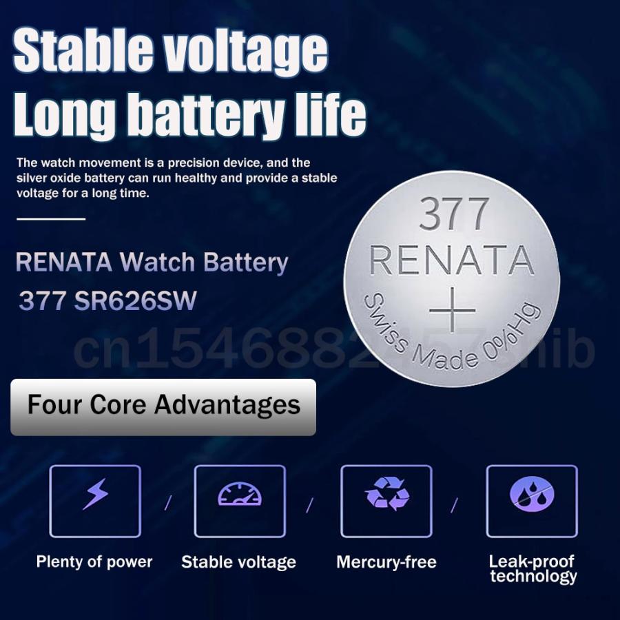 スイス製　レナータ　レナタ　377　renata RENATA バッテリー ボタン電池 SR626 SW AG４ LR626 1.55v　酸化銀時計電池　水銀ゼロ　renata377X 10個｜kakogawa｜04