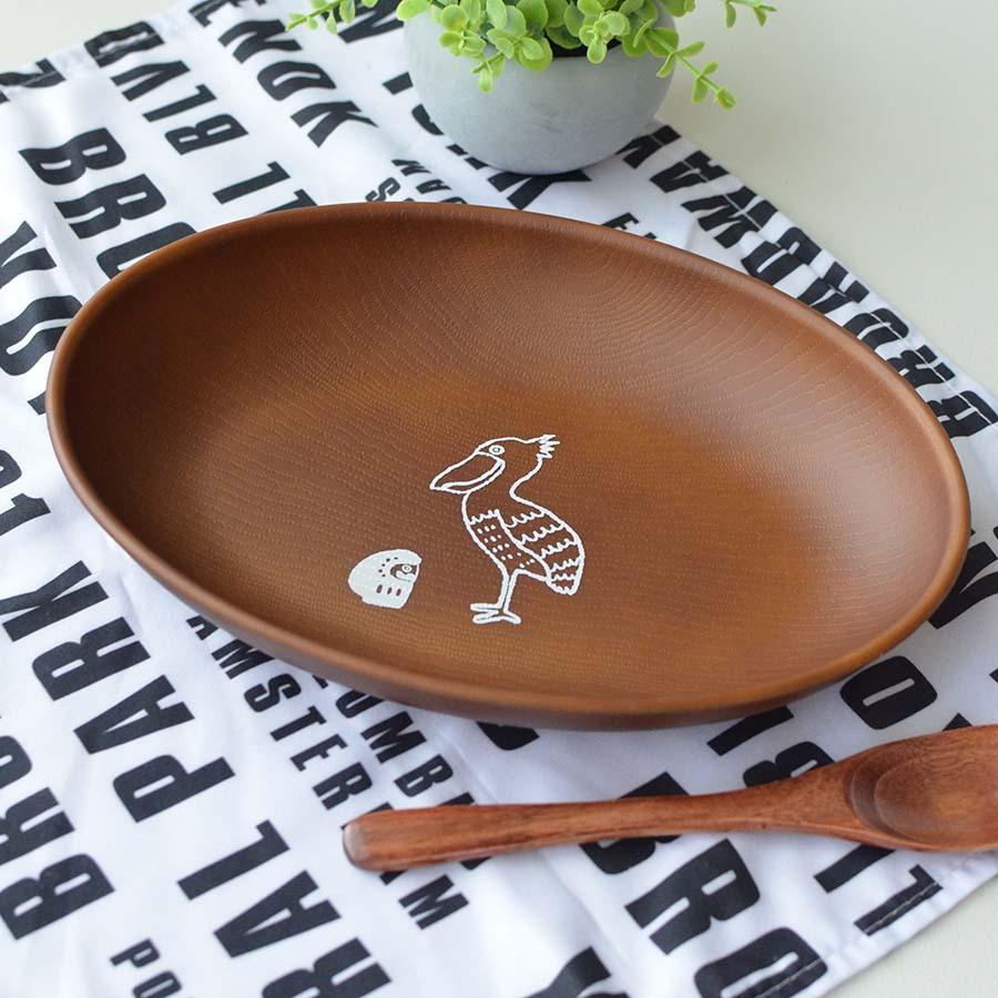 樹脂プレート【だるまとハシビロコウ 木目オーバルプレート】木目調