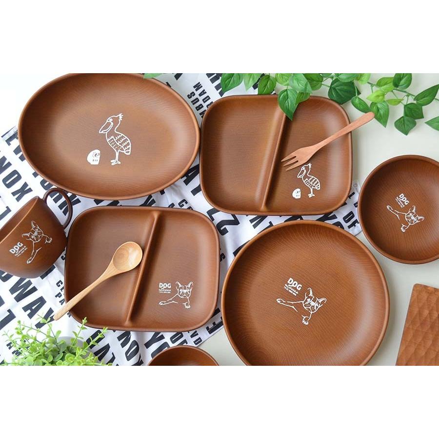 樹脂プレート【だるまとハシビロコウ 木目オーバルプレート】木目調