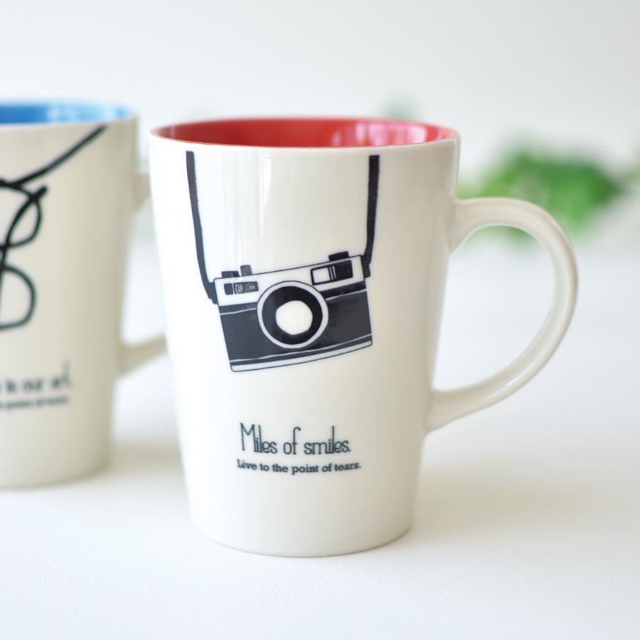 マグカップ おしゃれ 陶器 かわいい シンプル かっこいい メガネ カメラ 電子レンジ使用可 食洗機使用可 日本製 美濃焼 赤 青 カクニ 内祝い