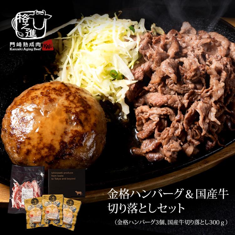 格之進 金格ハンバーグ3個 ＆ 国産牛 切り落とし300g セット 冷凍 牛肉 ギフト 小分け | 格之進