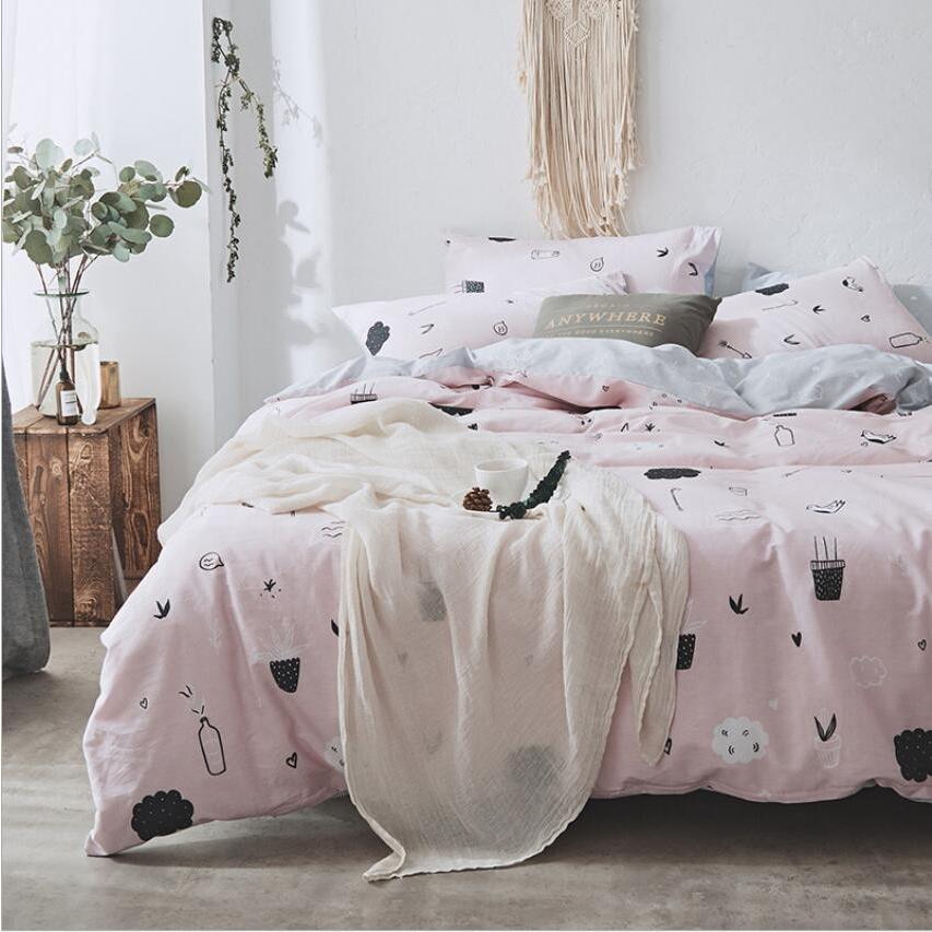 北欧調柄 掛け布団カバー 4点セット 敷き布団カバー 綿100% 植物柄|掛け布団カバー 1点|シーツ 1点|枕カバー 2点|a6