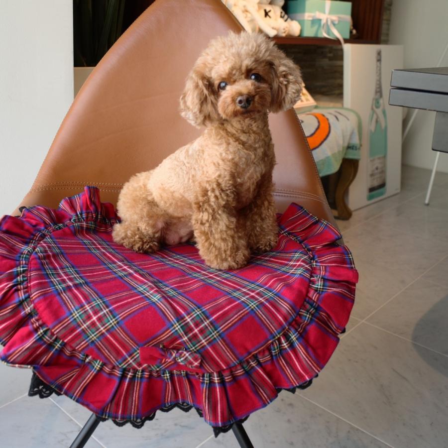 サークルカフェマット（チェック＆フェイクファー）｜小型犬 お出かけ