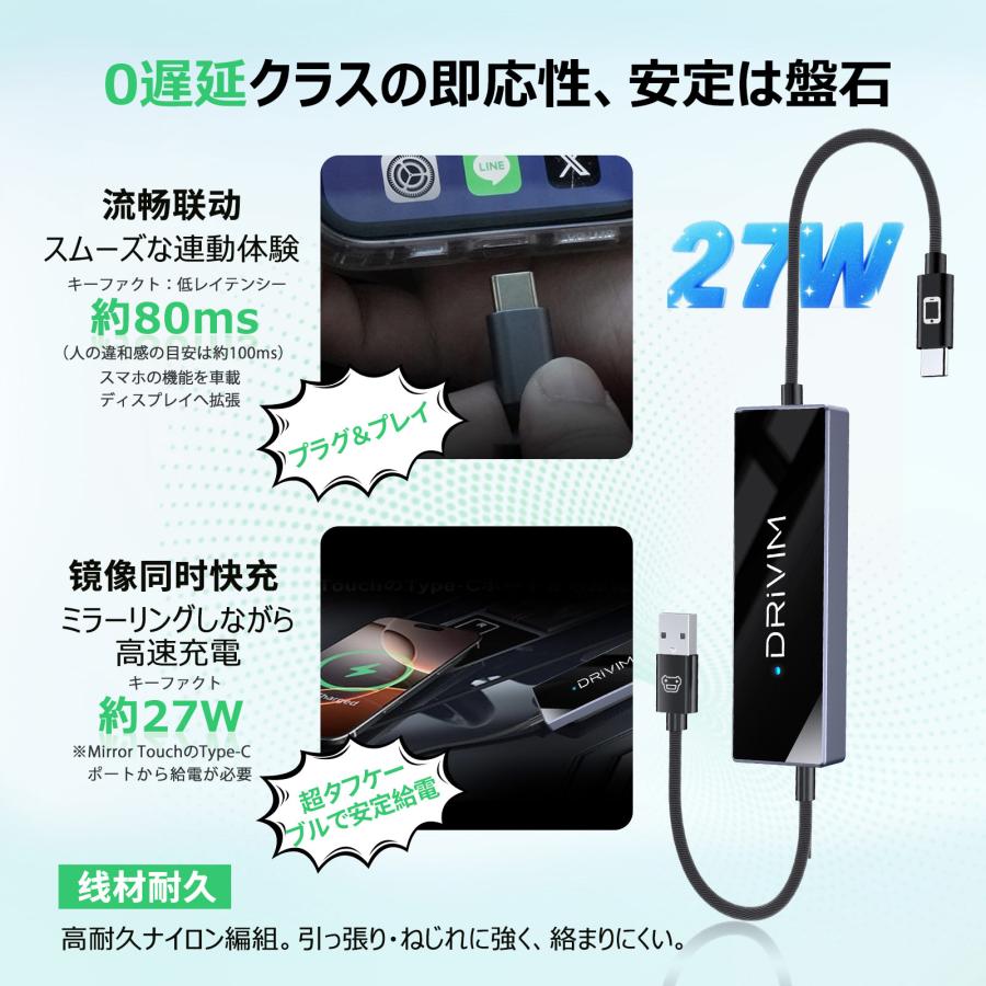 DRIVIM Mirror Touch 2025 新型 ミラータッチ スマホ画面をカーナビに
