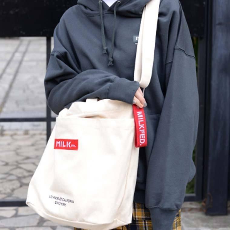 MILKFED. ミルクフェド トートバッグ BAR AND UNDER LOGO BIG CANVAS BAG 2way ショルダーバッグ 通勤 通学 A4 大容量 キャンバス 103201053013｜kalulu｜03