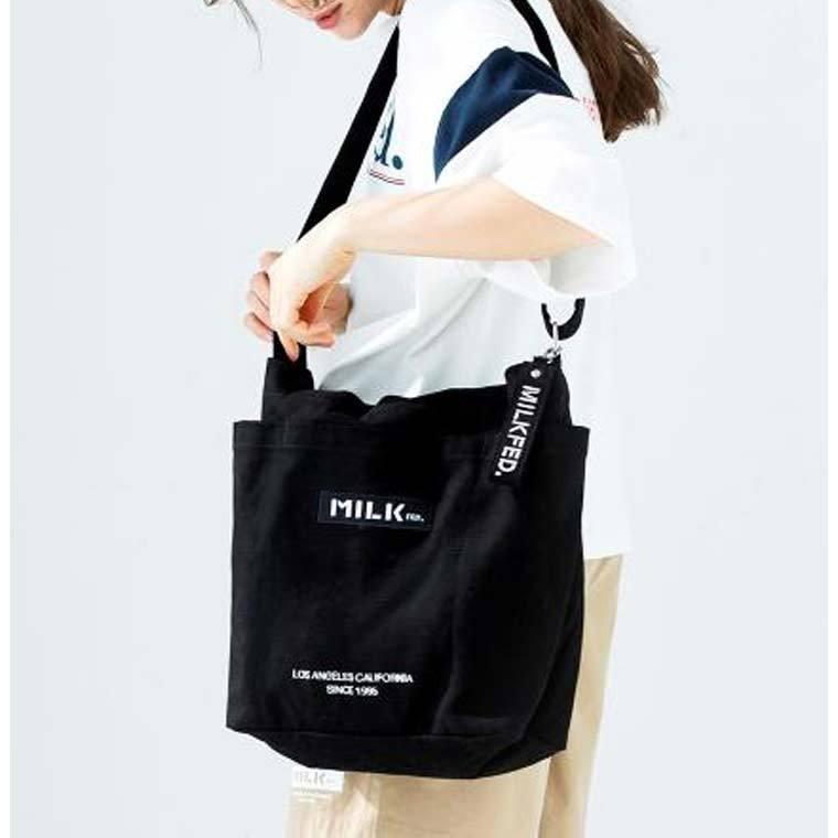 MILKFED. ミルクフェド トートバッグ BAR AND UNDER LOGO BIG CANVAS