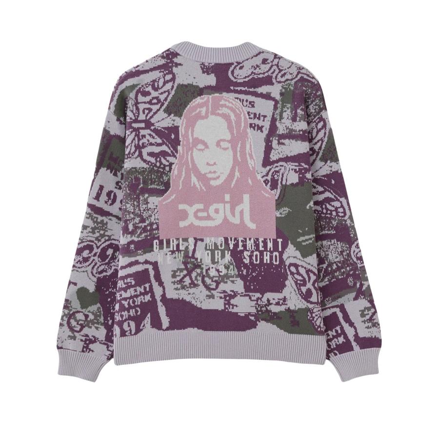 X-girl（エックスガール） カーディガン FCOLLAGE GRAPHIC JACQUARD