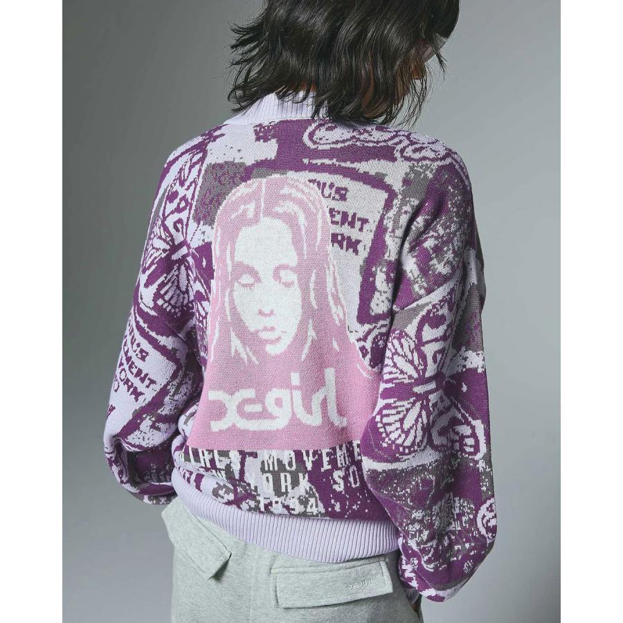 X-girl（エックスガール） カーディガン FCOLLAGE GRAPHIC JACQUARD