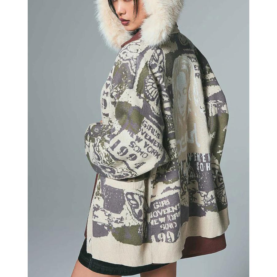 X-girl（エックスガール） カーディガン FCOLLAGE GRAPHIC JACQUARD