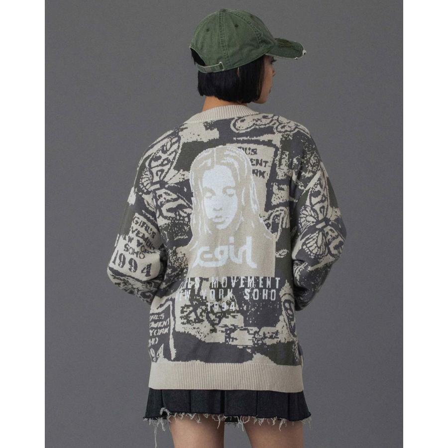 X-girl（エックスガール） カーディガン FCOLLAGE GRAPHIC JACQUARD