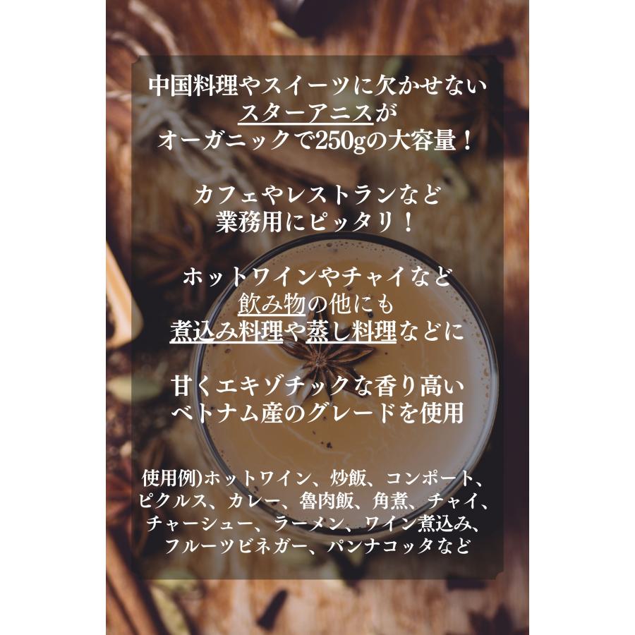 オーガニック スターアニス 250g 業務用 ベトナム産 有機JAS認定 無農薬 無化学肥料 【鎌倉香辛料】 ポイント消化｜kamakuratetra｜06