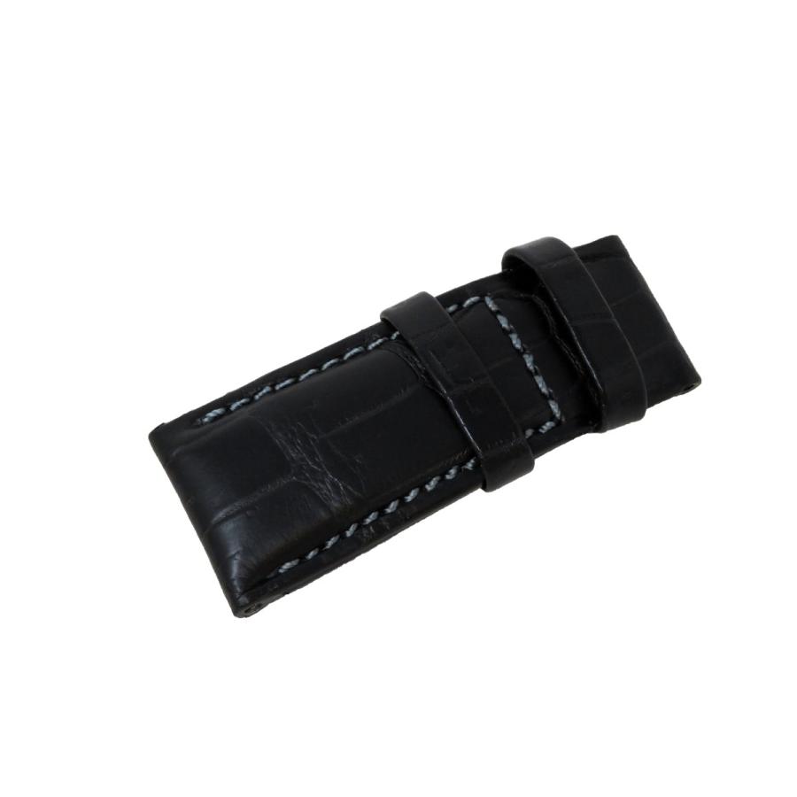 【新品・純正品】カンパノラ 21mm クロコダイル替え革バンド・ストラップ（黒）グレーステッチの画像