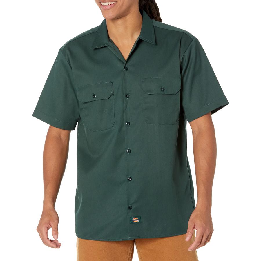 Dickies Men's Short-Sleeve Work Shirt Hunter Green Medium｜kame-express｜04