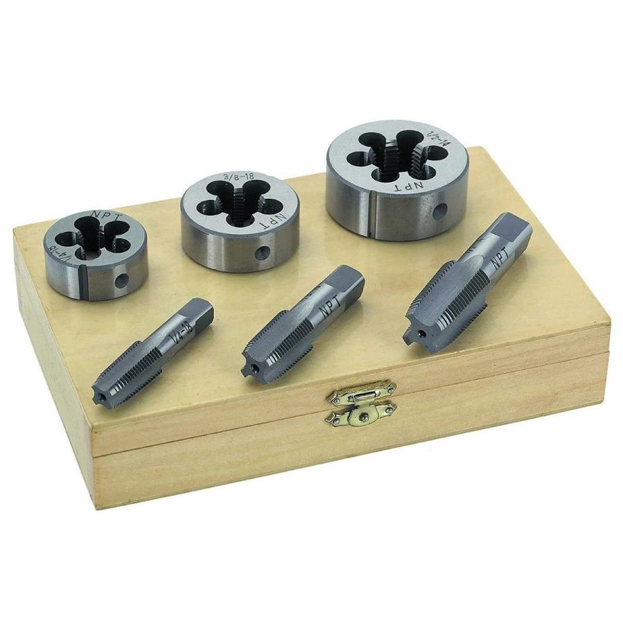 6PC 1/4 3/8 1/2 STEEL TAP & DIE TOOL THREADER THREAD KIT PIPE THREADING ...