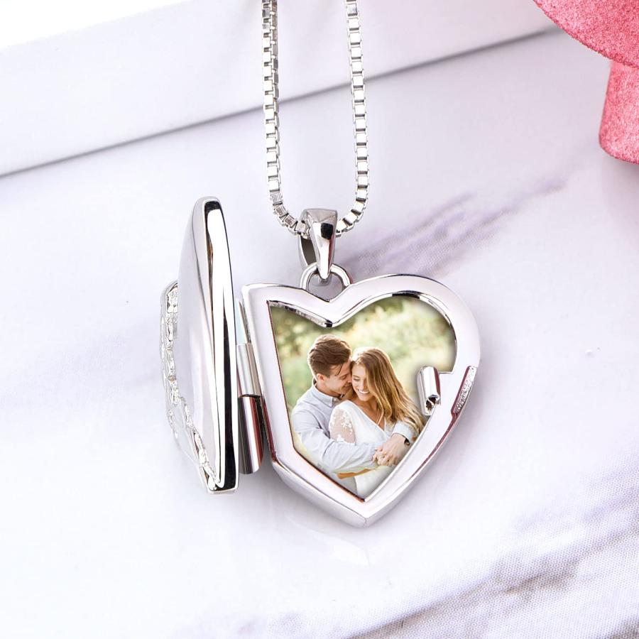 YL Heart Locket Picture Necklace 925 Sterling Silver Personalized Angel Wings Photo Lockets Pendant Jewelry for Women｜kame-express｜05