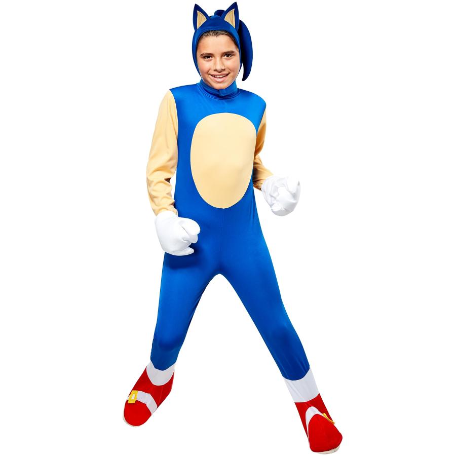 Sonic The Hedgehog Deluxe Kids Costume – Medium Blue Jumpsuit With Detachable Quills & Gloves - View #9
