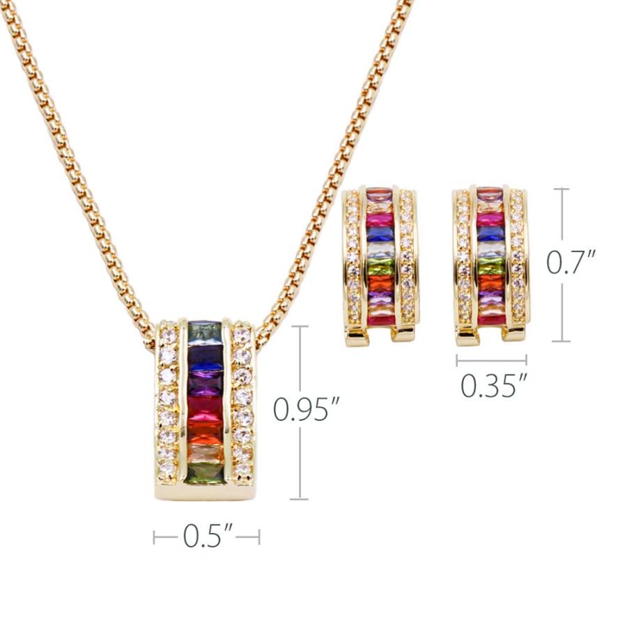 Lavencious Multicolor AAA CZ Necklace & Earrings Jewelry Set Trendy Cubic Zirconia Omega Clip Earring Cable Chain (Gold｜kame-express｜03