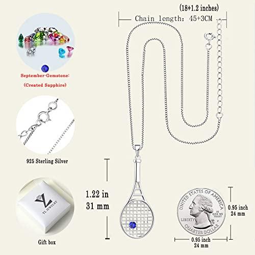 YL Tennis Racket Necklace 925 Sterling Silver Created Sapphire Sports Charms Racquet and CZ Ball Pendant Jewelry with 18｜kame-express｜06