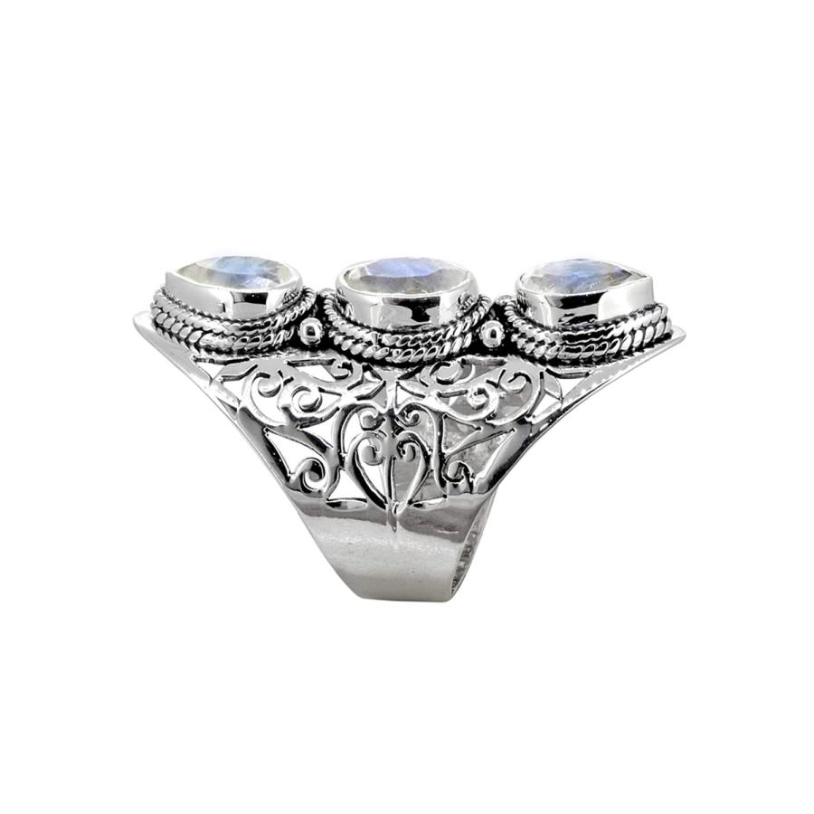 YoTreasure Moonstone Solid 925 Sterling Silver 3 Stone Ring Jewelry｜kame-express｜04