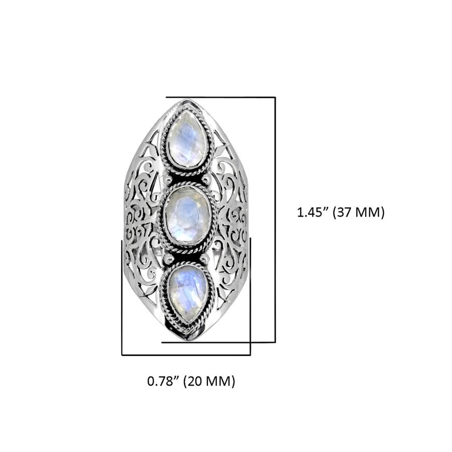 YoTreasure Moonstone Solid 925 Sterling Silver 3 Stone Ring Jewelry｜kame-express｜05