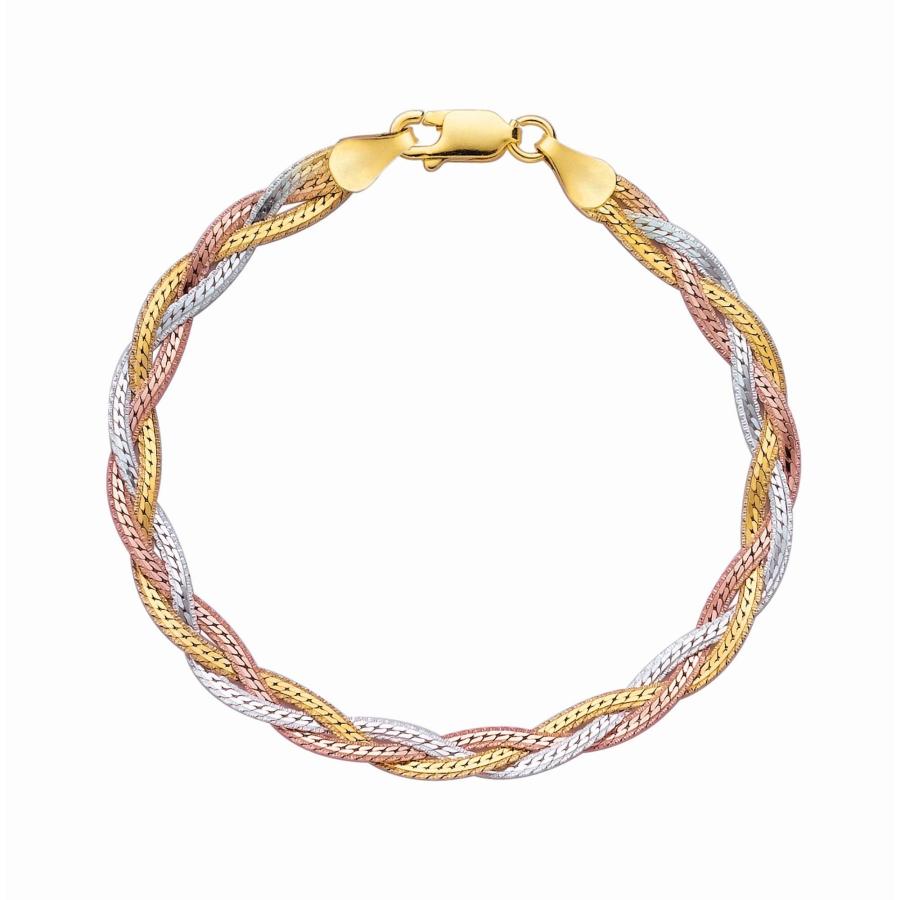JewelStop Silver Rose Rhodium Yellow Shiny Diamond-Cut Tri-Color Fancy Weave Anklet Bracelet - 10 Inches 6.1gr｜kame-express｜02