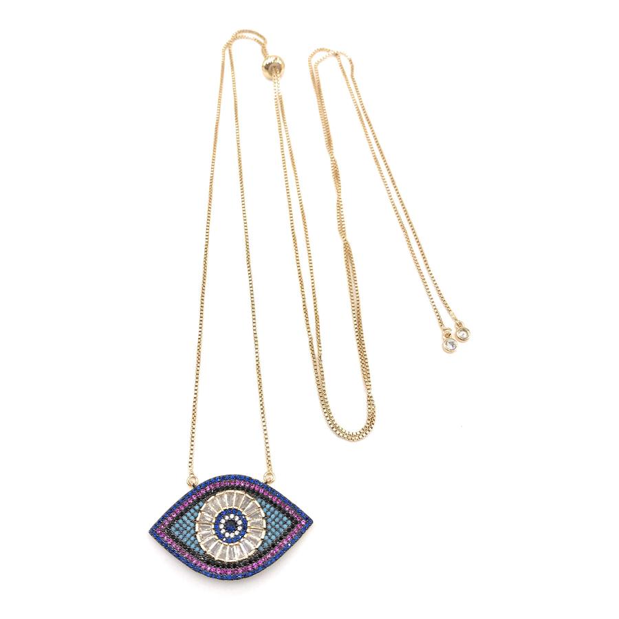 LESLIE BOULES Evil Eye Necklace for Women 18K Gold Plated Sliding Chain Protection Jewelry (FASHION)｜kame-express｜04