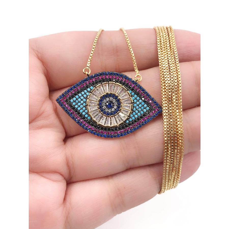 LESLIE BOULES Evil Eye Necklace for Women 18K Gold Plated Sliding Chain Protection Jewelry (FASHION)｜kame-express｜06