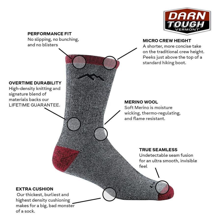 DARN TOUGH Men's Hiker Hike/Trek Sock 6-Pack – Midweight Cushion, Merino Wool Blend, Made In USA, Lifetime Guarantee - View #5
