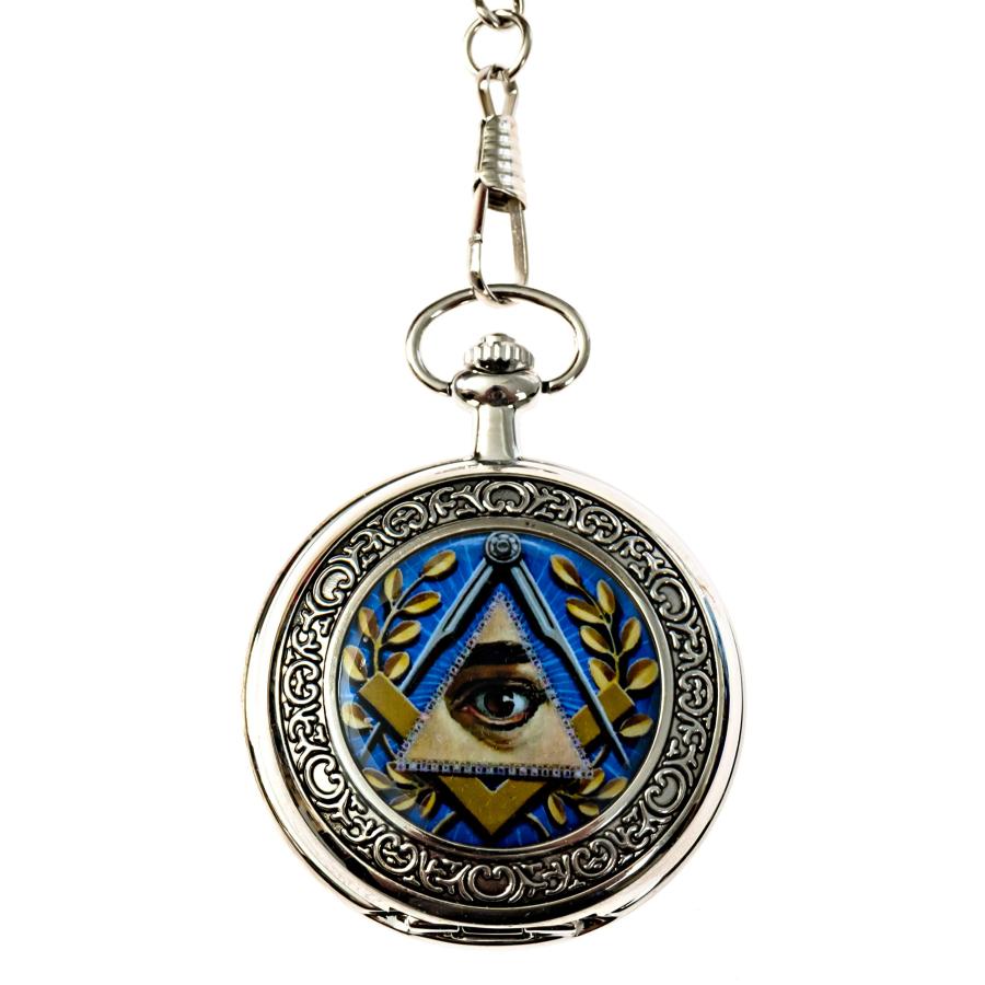 All Seeing Eye Masonic Pocket Watch - [Silver & Blue][2'' Diameter]｜kame-express｜02