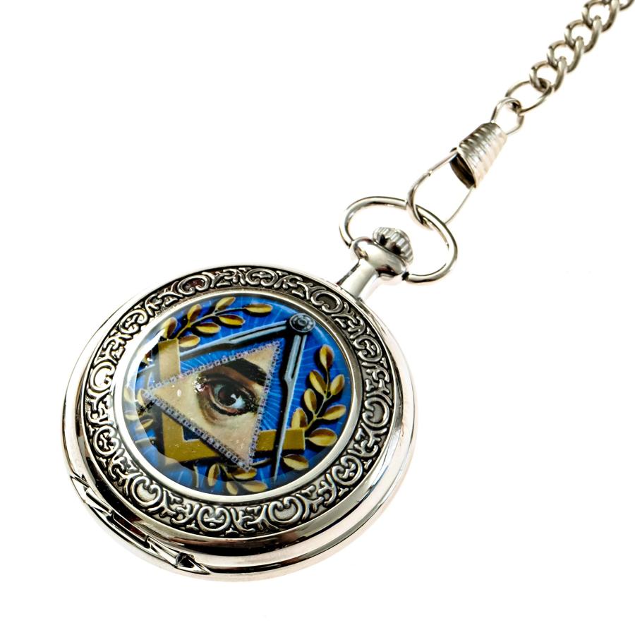 All Seeing Eye Masonic Pocket Watch - [Silver & Blue][2'' Diameter]｜kame-express｜03