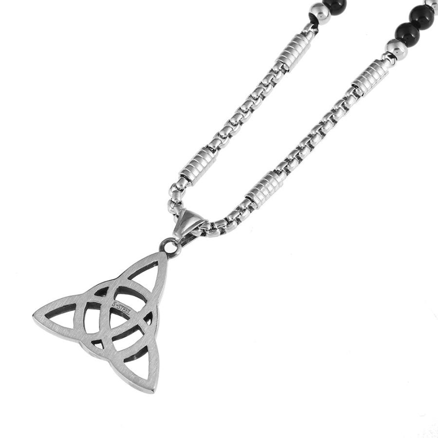 BLEUM CADE Stainless Steel Irish Triquetra Celtic Knot Trinity Pendant Necklace with Agate Chain 27inches｜kame-express｜04