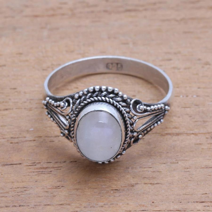 NOVICA Artisan Handmade Rainbow Moonstone Singlestone Ring from Bali .925 Sterling Silver Indonesia Gemstone 'Princess G｜kame-express｜03