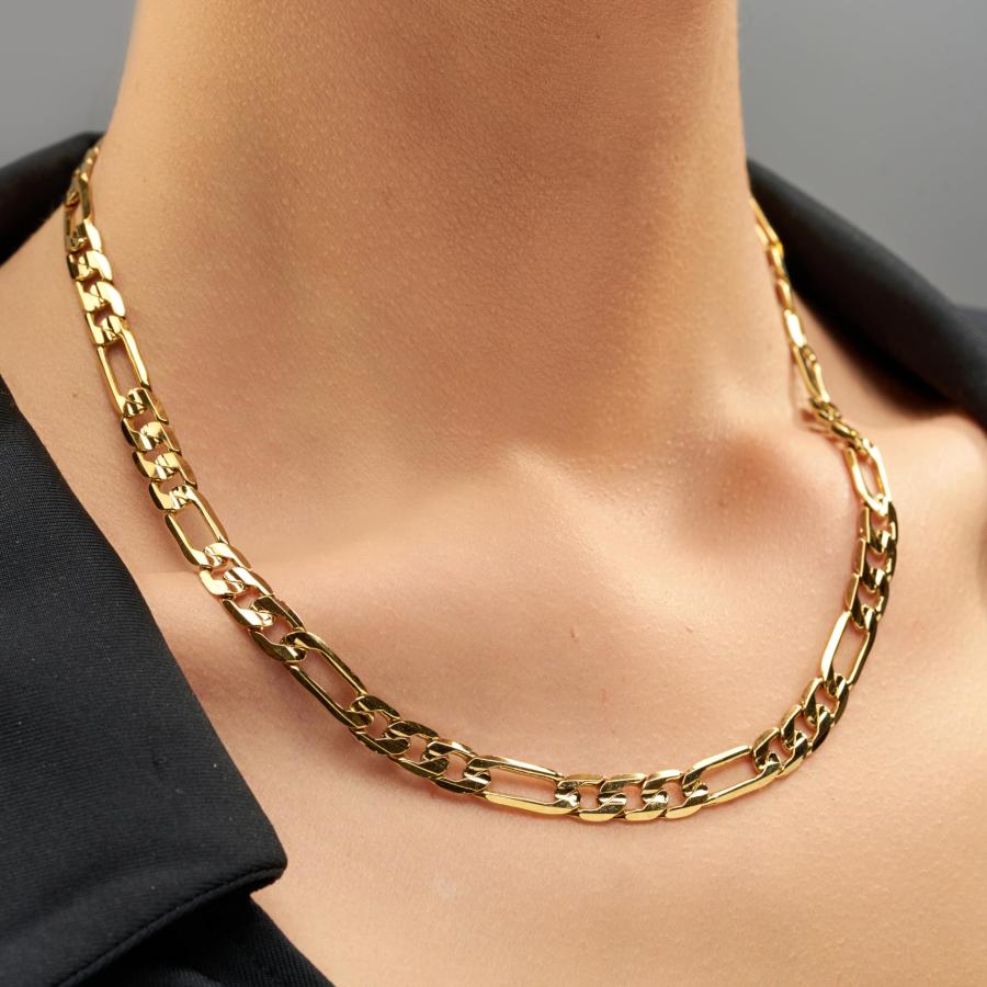 LIFETIME JEWELRY 7mm Figaro Chain Necklace Diamond Cut 24k Real Gold Plated (Gold 20 inches)｜kame-express｜02