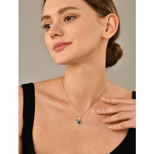 YL Heart Necklace Sterling Silver Lily Flower Love Pendant 18k White Gold Created Emerald Jewelry for Women｜kame-express｜02