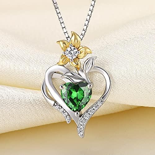 YL Heart Necklace Sterling Silver Lily Flower Love Pendant 18k White Gold Created Emerald Jewelry for Women｜kame-express｜04