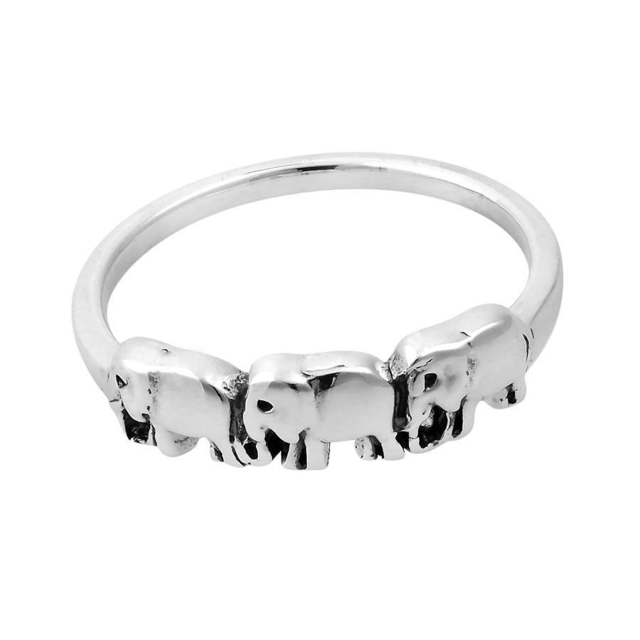 AeraVida Family of Three Elephants Parade .925 Sterling Silver Band Ring | Chic Comfort Fit Silver Rings for Women | Gif｜kame-express｜02