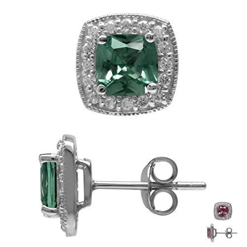 Silvershake 3-Stone Oval Alexandrite Ring - Color Change Gemstone, White Gold Plated Sterling Silver, Size 5