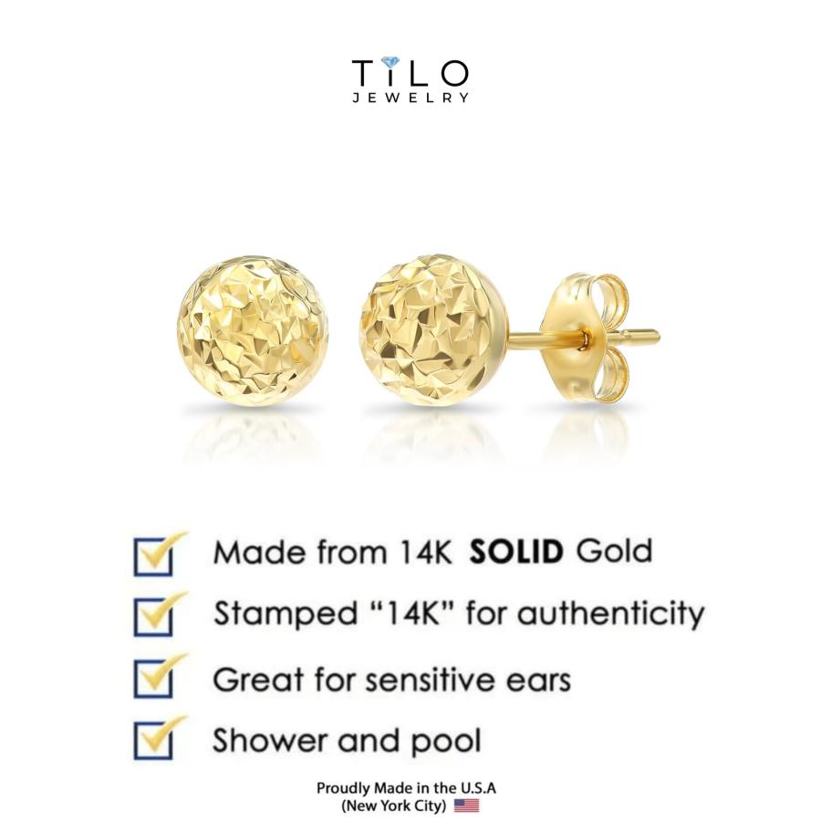 14k Yellow Gold Diamond-cut Ball Stud Earrings (6mm)…｜kame-express｜04