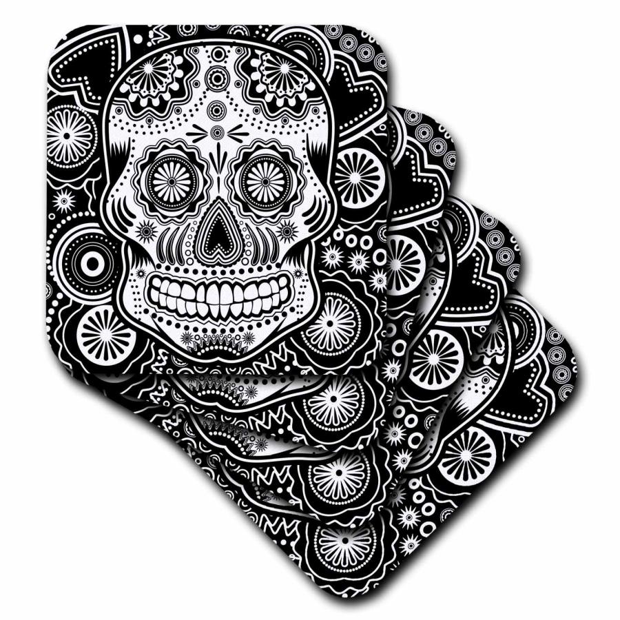 3dRose CST_201651_2 Geometric Sugar Skull Soft Coasters (Set of 8