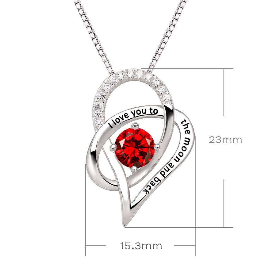ALOV Jewelry Sterling Silver Birth Month I Love You To The Moon and Back Love Heart Cubic Zirconia Pendant Necklace (Jul｜kame-express｜02
