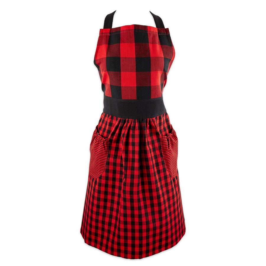 DII Kitchen Collection Gingham Check Red/Black Apron