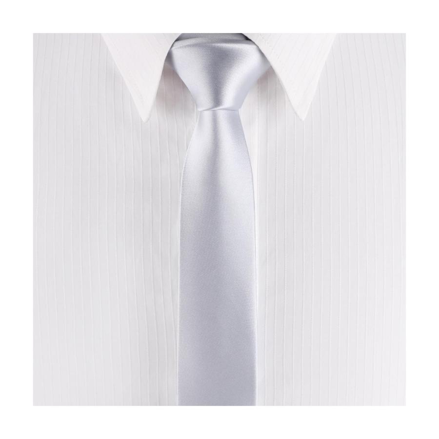 Landisun Skinny Tie Solid Tie Satin Tie Slim Tie Exclusive Necktie Silver｜kame-express｜02