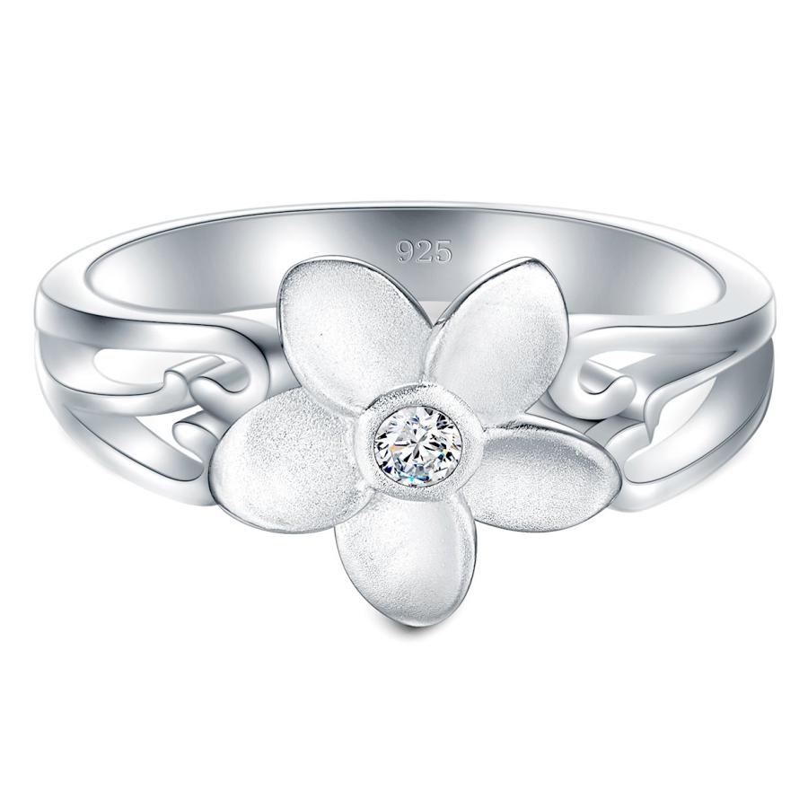 BORUO 925 Sterling Silver Ring Plumeria Cubic Zirconia CZ Hawaiian Flower Comfort Fit Wedding Band Ring Size 4｜kame-express｜02