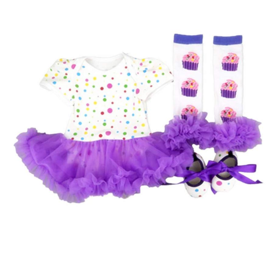 Reborn Baby Doll Clothes Outfit for 20-23 Inch Reborns Newborn Babies Matching Clothing Purple Dot Tutu Dress Four-Piece｜kame-express｜03