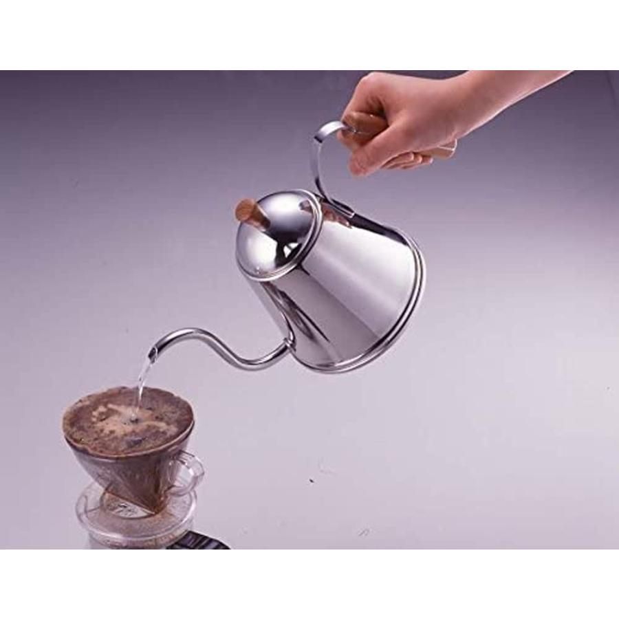 Yoshikawa SH7090 Stainless Steel Coffee Drip Pot - 1.0 Liter, Narrow Spout, Wood Handle, Made In Japan