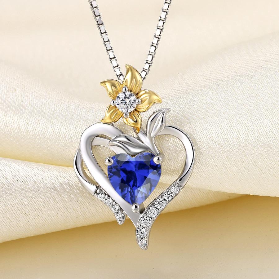 YL Heart Necklace Sterling Silver Lily Flower Love Pendant 18k White Gold Created Sapphire Jewelry for Women｜kame-express｜04