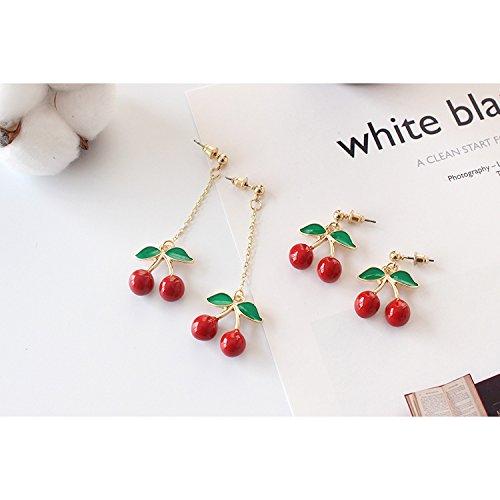 MUZHE Gold Plated Green Leaf Red Cherry Earrings for Women Sweety Fruit Dangle Earring for Teen Girls (drop)｜kame-express｜06